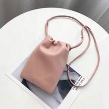 1pc Casual Drawstring Bag Style Women Crossbody Bag Candy Color Lady Mini Bucket Bag For Mobile Phone Female Shoulder Purse Wallet