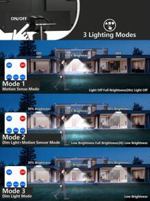 1 Pc - 346LED Solar Outdoor Light, Motion Sensor, Outdoor Solar Light, Solar Spotlight, With Remote Control And 3 Lighting Modes, Pedestrian Lights Off, 3 Solar Floodlights, Courtyard, Garage, Porch, Wall Lights With, 5M Cable Also For Indoor