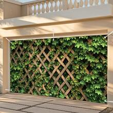 1pc Large Leaf Plaid Fabric Garage Door Cover - Elegant Green Leaf Design, No Power Needed, Suitable For Outdoor Parties, Photos And Celebrations, Decorative Garage Door Cover Fabric, Outdoor Decor