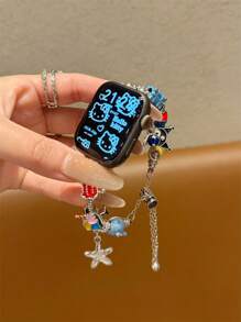 Sanrio 1 pieza de correa para de 38/40/41/42/44/45/46/49mm compatible con mujeres, con diseño de Kuromi y Hello Kitty, con adorno de cuentas, compatible con Ultra/Se10/9/8/7/6/5/4/3/2/1