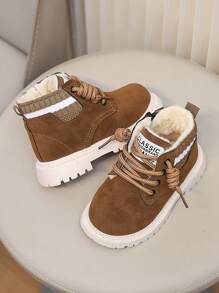 A Pair Of Children's Snow Boots For Autumn And Winter, New Lace Up Zipper Design, Thick And Warm, Lightweight And Fashionable Outdoor Snow Boots - Khaki - View 3