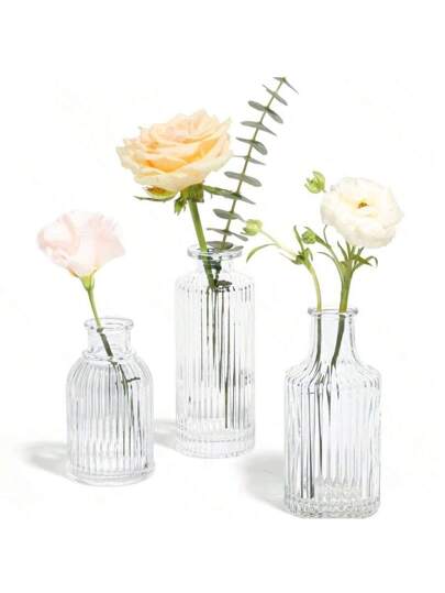 Madebyblanc 1pc Or Glass Vases, Loose Small Mini Ribbed Meubel ative Transparent Retro Vases Tabletop Wedding, Reception, Home ation view 9
