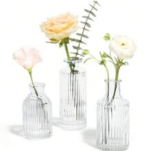 Madebyblanc 1 pièce ou 3 pièces/set Vases en verre, vases petits lâches, mini vases nervurés, vases décoratifs centraux, vases transparents rétro pour décoration de table, mariage, fête, réception, décoration de la maison