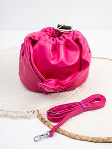 Knot Detail Drawstring Bucket Bag - Pink - View 4