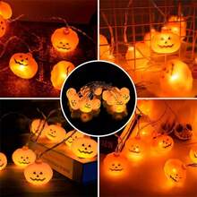 1PC 1.5M10LED/3M20LED Halloween Battery Box Cut Face Pumpkin Light String, Battery Free, Suitable For Halloween, Autumn Harvest, Party, Room Decoration Halloween Decoration Room Decor Halloween Garden Decor For Gift Fairy Holiday Decor Festival Decor - Cut-out Pumpkin String Lights - View 4