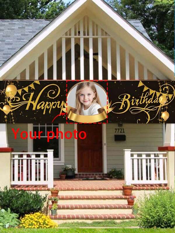 1pc Customizable Happy Birthday Banner - Black And Gold Party Decor For Birthday Party, Black Birthday Party Supplies, Birthday Party Background Decor, Indoor/Outdoor Home Decor, Photo Prop