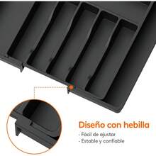 Caja de almacenamiento de vajilla, bandeja retráctil para vajilla, bandeja de vajilla para cajón de cocina, caja de almacenamiento compacta ajustable para vajilla, cuchara, tenedor, cuchillo, tamaño, negro - Turquesa - Ver 7