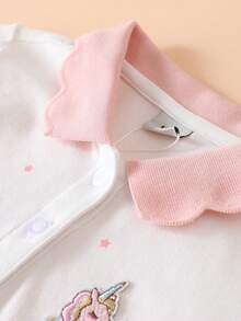 少女长袖Polo领T恤，学院风，秋季 - 白色 - 查看 3