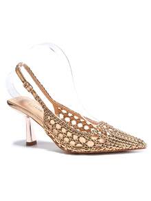 RevReaL Woven-Pattern Slingback Heels - Elegant And Lightweight Party Wedding Summer Bohemian - Champagne - View 2