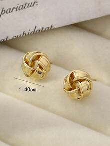 1 Pair Minimalist Elegant Braided Design Fashion Personalized Stud Earrings, Suitable For Women Office, Daily Wear & Festivals - Gold - View 3
