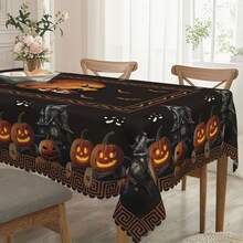 1pc Halloween Round/Rectangle Tablecloth - 60 Inch Polyester, Suitable For Halloween Decoration, Kitchen Party, Family Gathering And Picnic, Durable Tablecloth, Halloween Decor