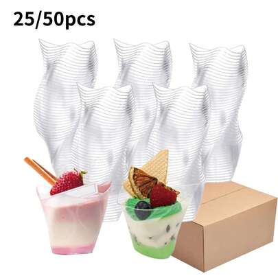 25/50 piezas Vasos de postre transparentes reutilizables, 130ml/4.4oz Tazones de mousse de plástico PS, Diseño apilable, Borde suave y grueso, Apto para lavavajillas, Adecuado para helado, pudín, catering de fiestas, picnic - Fácil almacenamiento