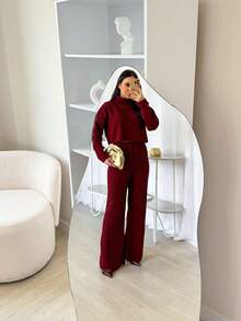 Mousse Tricot High Neck Pant Set - Color caoba - Ver 4