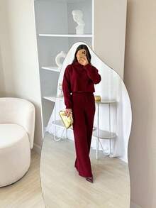 Mousse Tricot High Neck Pant Set - Color caoba - Ver 2