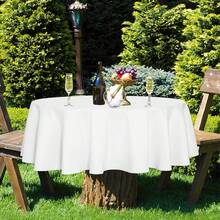 White Round Tablecloth 60 Inch, Stain And Wrinkle Resistant Washable Polyester Table Cloth, Decorative Table Cover For Dining Table, Buffet Parties And Camping - White - View 5