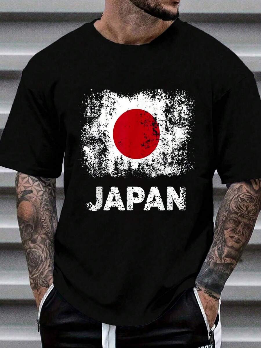 100% Cotton Japanese Flag Shirt Tokyo Patriotic Japan Flag T-Shirt Women's Men's Graphic Tee, Causal Tops Fashion Tshirt - màu đen - Xem 1
