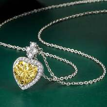 Colar com Pingente de Coração em Prata Esterlina com Zircônia Colorida, Cor de Diamante Rosa, Joia, Acessórios de Estilo Feminino, Presente do Dia das Mães
