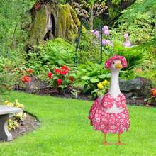 Porch Goose Summer Dress Porch Goose Costume And Red Polka Dot Lawn Goose Statue Goose Costume Garden Goose - 粉色 - 查看 5