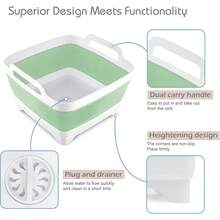 New 2.4 Gal(9L) Collapsible Dish Basin  Drain Plug, Space Saving Outdoor Multiuse Foldable Sink Tub, Dishpan,  Storage Tray For Camping, Vegetable Washing, RV (Green)