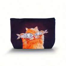 1 Stück süße Orange Katze und Fisch Muster Kosmetiktasche, leichter Make-up Organizer Beutel, multifunktionale Kulturtasche, ideal zum Reisen