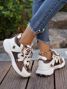 Tenis de mujer con suela gruesa, zapatos deportivos y casuales para exteriores de suela gruesa - Marrón - Ver 6