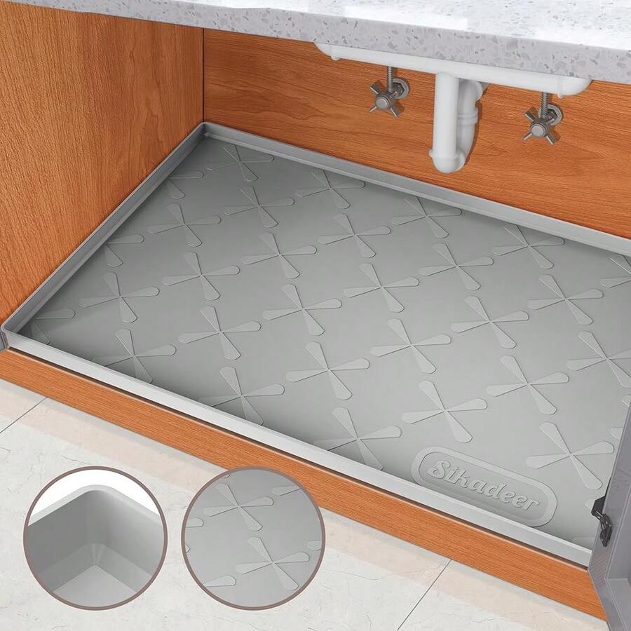 New  25" X 19" Under Sink Mat Waterproof, Silicone Mat  Drawer Sh And Cabinet Liner, Sink Protector For Bathroom Anizers And Storage, Boot Tray Pet Food Mats - Gray 25W x 19L - View 1