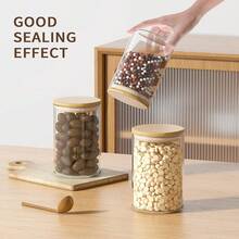New 6 Piece Glass Storage Jars Set  Airtight Bamboo Lids And Labels, 37oz/1100ml Glass E Jars Food Storage Containers For Home ,Pantry, Tea, Sugar, Salt, Cee, Flour, Herbs, Grains - 37盎司-6包 - 查看 3