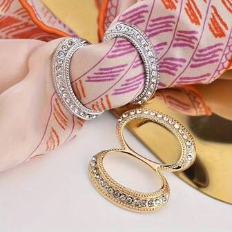 2pcs Rhinestone Round/Figure 8 Scarf Clips, Versatile Fashion Fasteners For T-Shirt Hem, Decor Accessories
