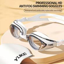 1 par de gafas de natación profesionales antivaho y anti-UV, impermeables, unisex - cómodas, con puente nasal ajustable, marco blanco transparente - ideales para la natación