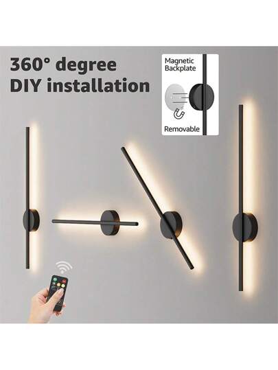 1pc Rechargeable LED Wand Lamp, Remote Control, 50cm Zwart Aluminum, Removable Wireless Bedside Light, Bedroom Living Room Restaurant Corridor Hallway Interior Fixture view 5