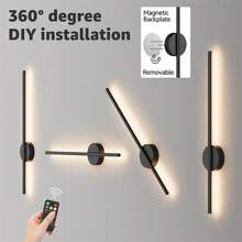 1 وحدة إضاءة جدارية LED قابلة للشحن ، بريموت كنترول ، طول 50 سم ألمنيوم أسود ، إضاءة لاسلكية قابلة للإزالة للسرير ، للغرفة المعيشة والمطعم والممر والصالة الداخلية