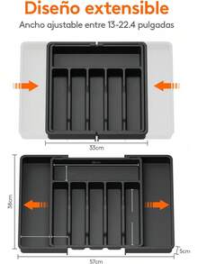 Caja de almacenamiento de vajilla, bandeja retráctil para vajilla, bandeja de vajilla para cajón de cocina, caja de almacenamiento compacta ajustable para vajilla, cuchara, tenedor, cuchillo, tamaño, negro - Turquesa - Ver 9