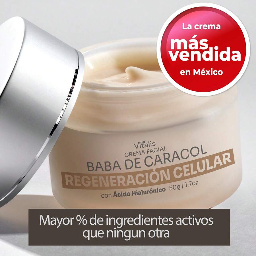Crema Regeneradora con Baba de Caracol, Colágeno y Ácido Hialurónico, Antiedad, Antimanchas, Vitalis - Blanco - Ver 1
