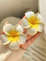 2pcs Floral Hair Clips, Sweet And Elegant Frangipani Flower Design For Casual And Beach Vacation, Suitable For Spring And Summer, Hair Accessory, Travel, Claw Clips, Alligator Hair Clip, Hair Slide, Hair Claws, School Stuff, Vacation Outfits Woman, Hair Accessories