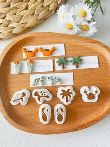 6pcs Beach Polymer Clay Cutter Summer Turtle Palm Tree Clay Earring Cutter For Polymer Clay Jewelry Making, Polymer Clay Stud Earring Stamp Making Tool, Clay Jewelry Making Kit, Clay Earring Molds, DIY Earring Gift
