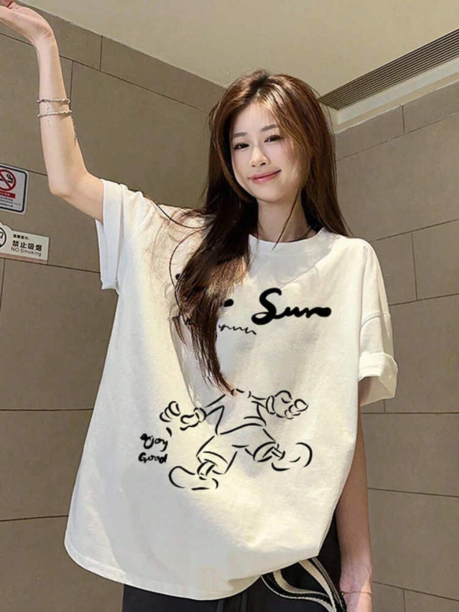 Women's 200g Pure Cotton Short-Sleeved T-Shirt - 白色 - 查看 1