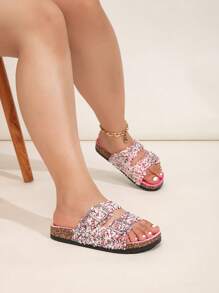 roulvxiang Plateausandalen mit Glitzer Plateausandalen für Frauen - rutschfeste Hausschuhe mit Memoryschaum