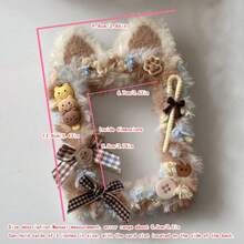 1 件名人照片存储卡夹，DIY 成品动漫明信片照片卡袋，可用作包包挂饰，毛绒猫耳卡通手工装饰，KPOP