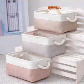 1 件简约亚麻收纳篮，适用于育儿室、简易家用玩具收纳盒、婴儿卧室脏衣服洗衣篮、多功能储物箱