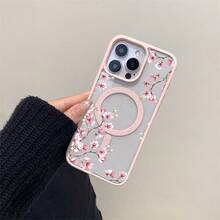 Pink Cherry Blossoms Elegant Floral Background Element Design Pink Magnetic Phone Case For IPhone 16/15/14/13/12/11/X/XS - Slim TPU Protective Cover, Anti-Slip & Scratch Resistant | Perfect Birthday Present For Her | Summer Gift Idea - 粉色 - 查看 4
