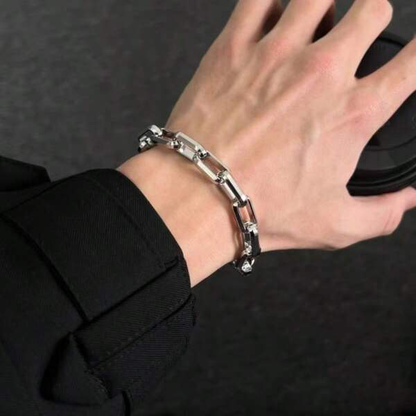 Titanium Steel Street Hip Hop Chunky Chain Bracelet For Men, Non-Fading Square Geometric Design