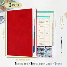 3pcs 2026 Daily Planner And Calendar Notebook - 320 Pages, Time Management & 365 Days To-Do List, 8 Vivid Colors (Pink, Red, Green, Blue, Purple, Light Blue, Navy Blue, Turquoise), Perfect New Year Gift For Teenagers! Task Organizer | Modern Planner | Durable Notepad, Calendar Planning School Supplies, Back To School