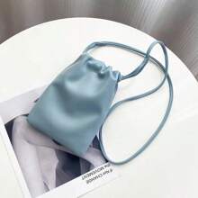 1pc Casual Drawstring Bag Style Women Crossbody Bag Candy Color Lady Mini Bucket Bag For Mobile Phone Female Shoulder Purse Wallet