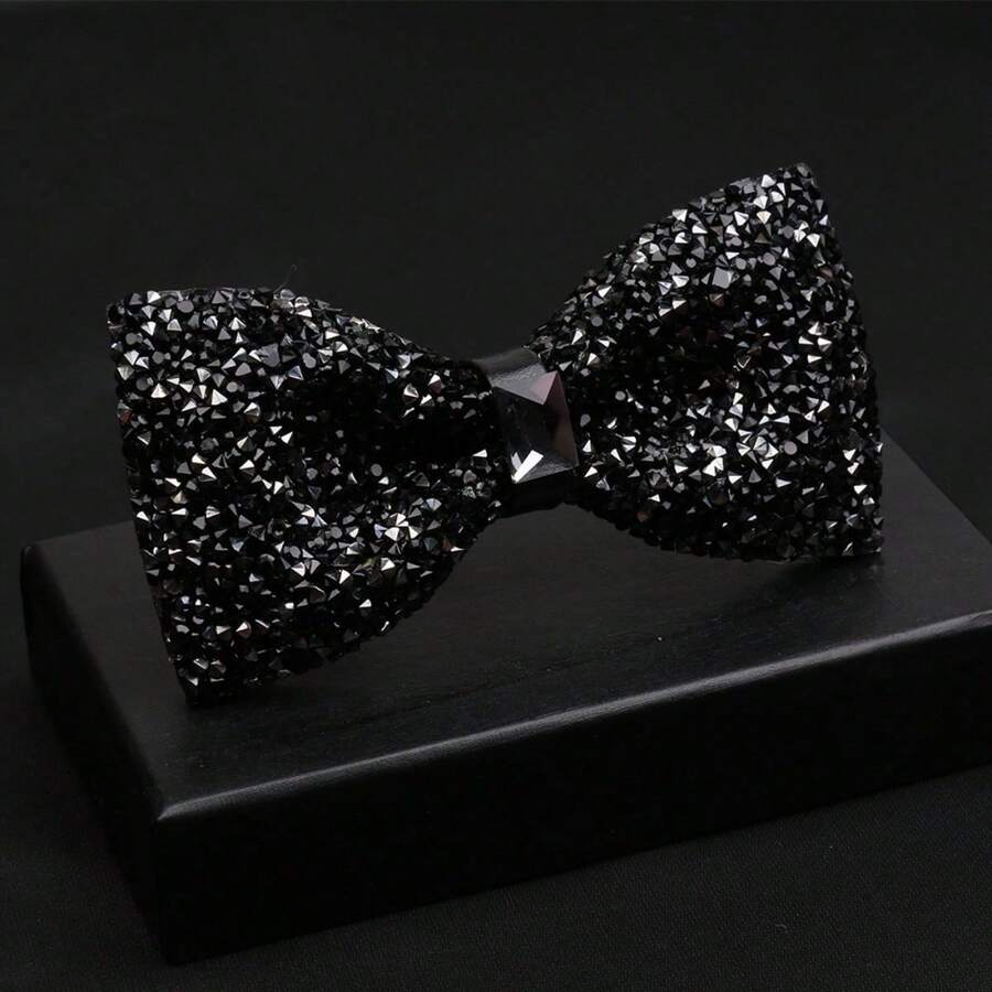 1 Crystal Tie, Rhinestone Men's Banquet Tie, Super Sparkling Artificial Diamond Wedding Groom's Tie, Suitable For Daily Travel, Commuting, Travel, Wedding Dress, Suitable For Valentine's Day And Mother's Day Gifts, Very Suitable For Holiday Gifts And Women's Gifts - 黑色 - 查看 1