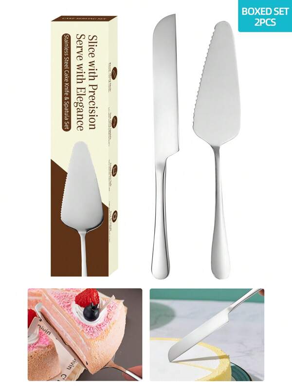 2 Stücke Tortenheber und Spatel-Set, Edelstahl Tortenspatel, Hochzeitstorte, Brotmesser, Pizzaspatel