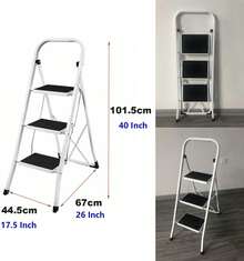 AutoFu Folding Step Stool 3 Step Ladder Foldable Step Bench, Non-Slip Rubber Platform, Mini Step Ladder, Max Load Weight Capacity 150 Kg/330lbs, Folding Step Ladder, Home DIY Ladder - Black - View 3