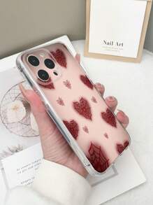 1 pieza Funda de teléfono transparente de TPU con patrón de corazón y telaraña de colores, compatible con iPhone 15/15 pro/15 plus/15 pro max/16/16 pro/16 plus/16 pro max, Galaxy S23 Ultra/A14/A24, Redmi Note 12 Pro, Pixel 8/8 Pro