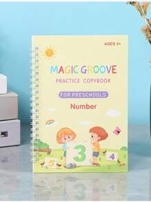 4 Children's Exercise Books, Matte Finish, Plain Weave, Hard Pen Groove Copybook, Suitable For Preschool Children, Magic Practice For Children Aged 3-6, Letter And Number Writing Guide School Supplies, Back To School