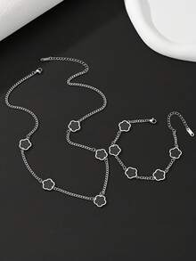 1 套不锈钢男士时尚五叶草手链和项链，适合日常装饰 - 五葉草 - 查看 3