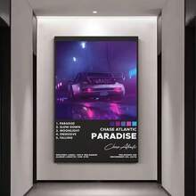 1pc Chase Atlantic "Paradise" Album Art Canvas Poster - Vibrant Neon-Lit Car Design With Lyrics, Perfect For Living Room & Bedroom Canvas Painting Posters And Prints Wall Art Pictures For Living Room Decoration - Multicolor - View 1